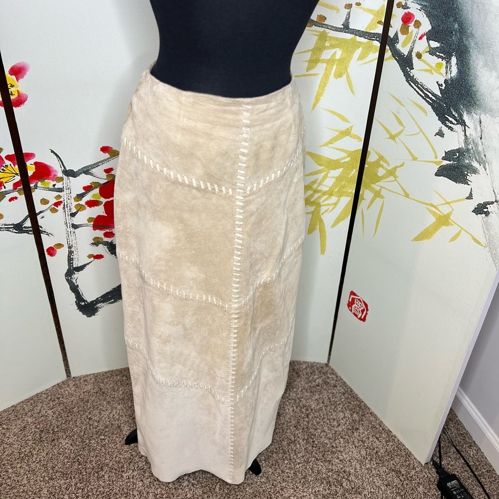 Full length maxi suede skirt